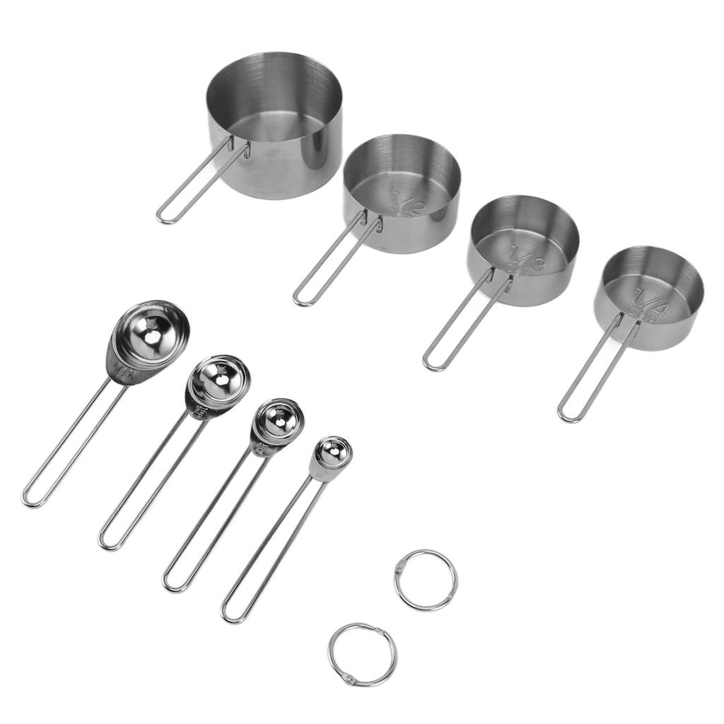 8Pcs Stainless Steel Measuring Cups and Spoons with Handles Stackable Kitchen Cooking Baking Measuring Cup Tools