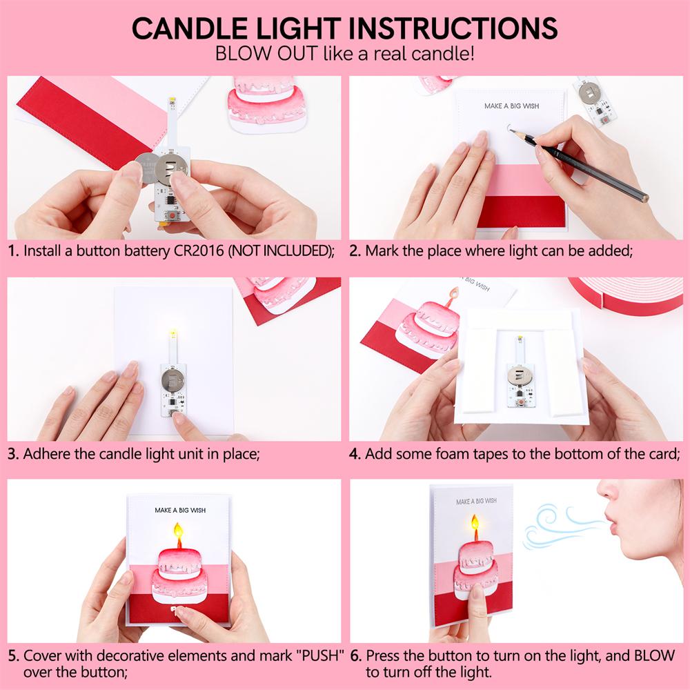 12pcs Blow-Out LED Candle Light for Making Light-Up Cards, Self-Adhesive Light-Up Units To Handmade Cards or Scrapbook Pages