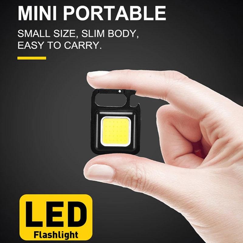 Small LED Flashlight COB Rechargeable Keychain Mini Flashlight 4 Light Modes Portable Pocket Light with Magnet Base for Fishing Walking Camping