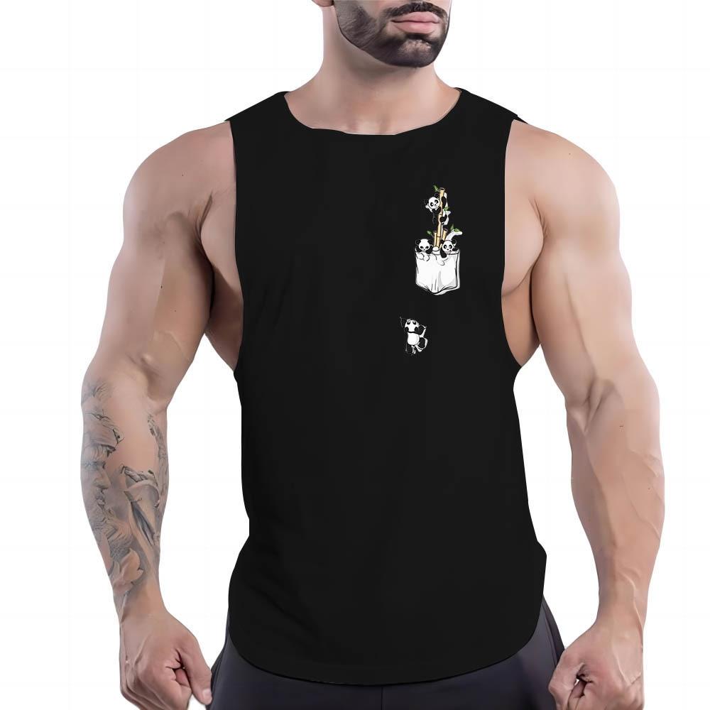 Summer Adult Men'S Fitness Outdoor Crew-Neck Vest Creative Panda Pattern 2d Printed Multi-Color Comfortable Sleeveless Shirt