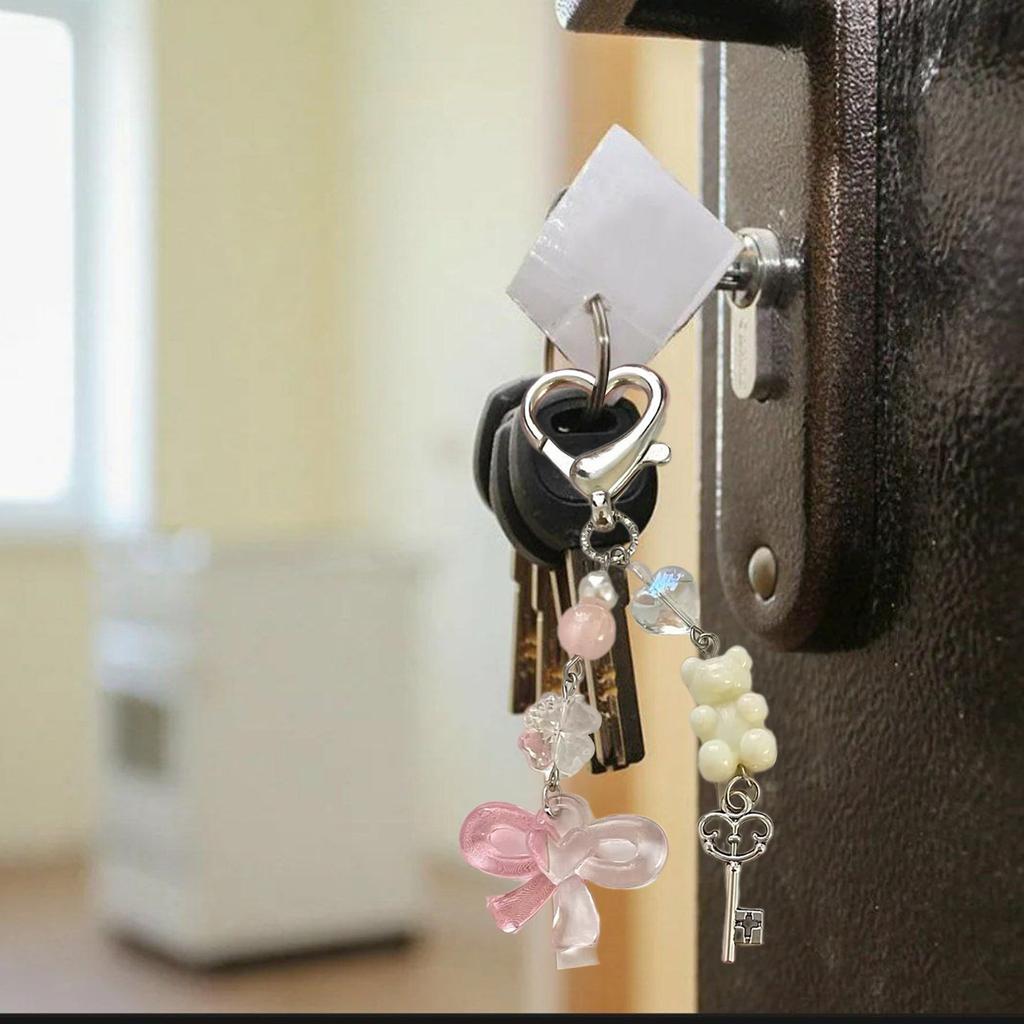 Cute Bear Heart Bowknot Keychain Pendant Bag Phone Pendant Women Backpack Handbag Charm Lovely Hanging Decoration