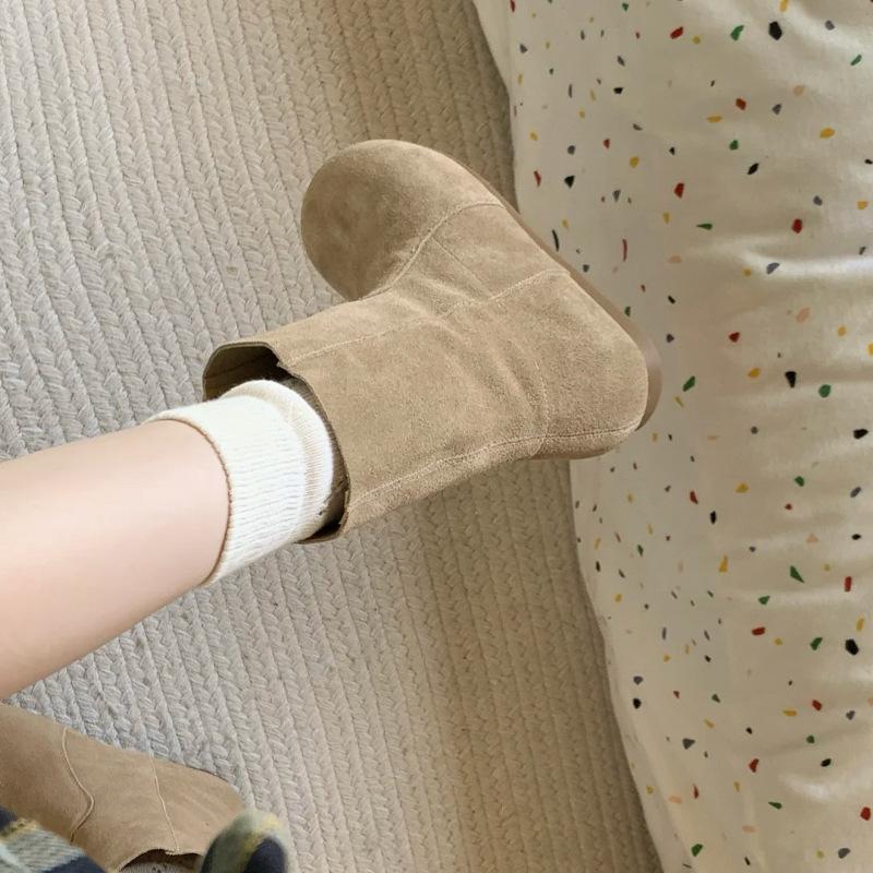 Retro Literary and Artistic Flip Fur Flat-bottomed Short Boots Women's Versatile Round Head Stacking Sleeve Martin Boots