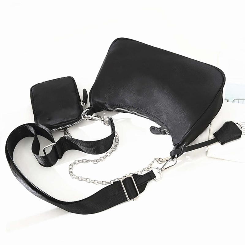 Women Vintage Nylon Shoulder Hobo Bags Fashion Chain Underarm Crossbody Bags CLE