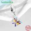 KATAOKA 925 Sterling Silver Colorful Enamel Spring Butterfly Pendants Beads Fits Original Kataoka Charms Bracelet Jewelry