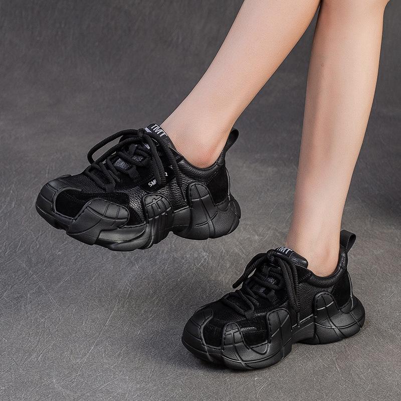 Fashion 2025 Autumn New Casual Outdoor Sports Lace Up Sneakers Lightweight Soft Sole Comfortable Genuine Leather Women's Shoes