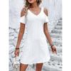 Off Shoulder Short Sleeve Summer Dress Women V Neck Plus Size A-line Party Casual Dresses Lady Fashion Solid Elegant Lace Short Dress 538