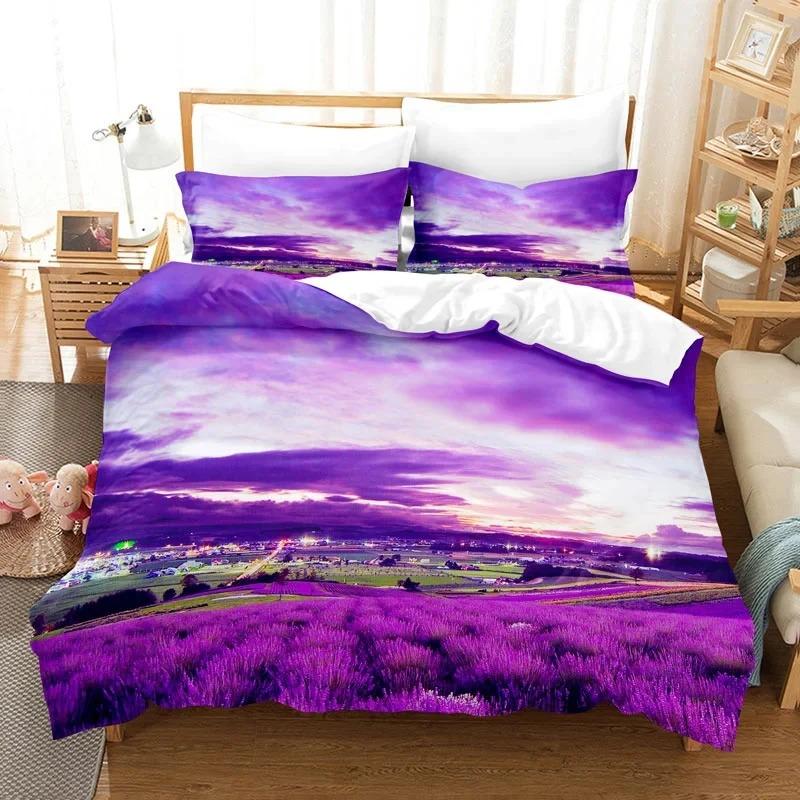 Purple Bedding Set Duvet Cover Bed Quilt Pillow Case 3D Comforter Lavender Butterfly Double Full King Queen Twin Single 3PCS