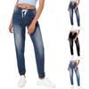 Women's Casual Solid Color Mid Waisted Poket Jeans Pants Denim Casual Trousers