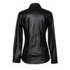 Women's Casual Short Long Sleeve Blazer with Breast Pocket Buttons Faux PU Leather Shirt Jacket