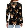 Women's Fashion Hem Slit Casual Christmas Printed Round Neck Long Sleeve Top