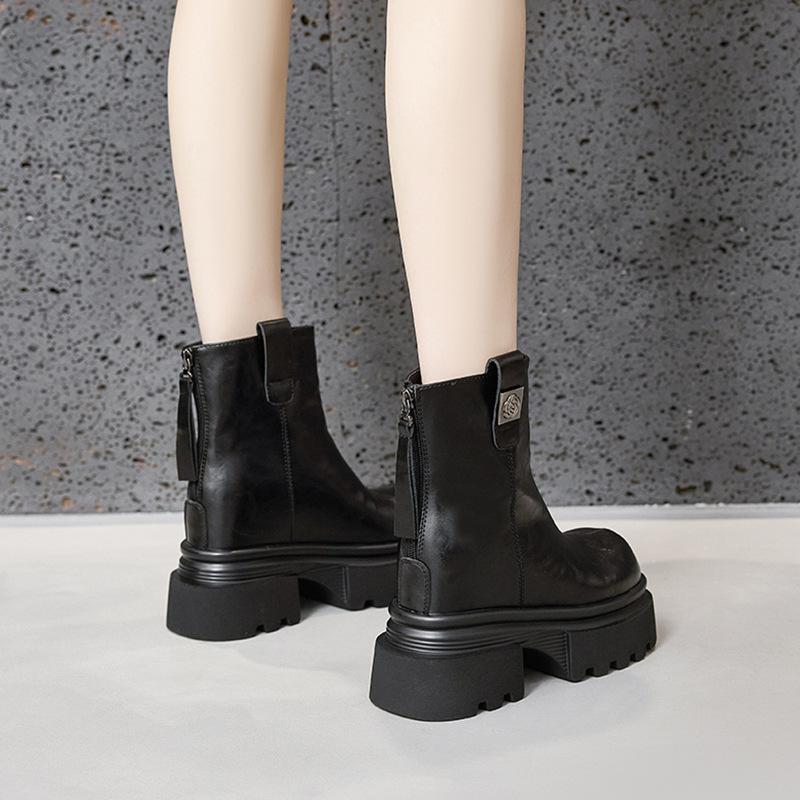 Martin Boots Women's 2025 Winter New Versatile Fashion Boots Velvet Warm Thin Boots Thick Sole Inner Height Increase Short Boots