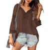 Women Shirt V-Neck Long Sleeve Side Split Hem Pullover Tops Solid