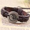 Men Women Alloy Tai Chi Ying Yang Pattern Faux Leather Braid String Bracelet Chain