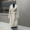 Belted Faux Mink Fur Coat Women Winter Beige Gradient Furry Fur Jacket Luxury Brand Hooded Warm Outerwear Overcoat