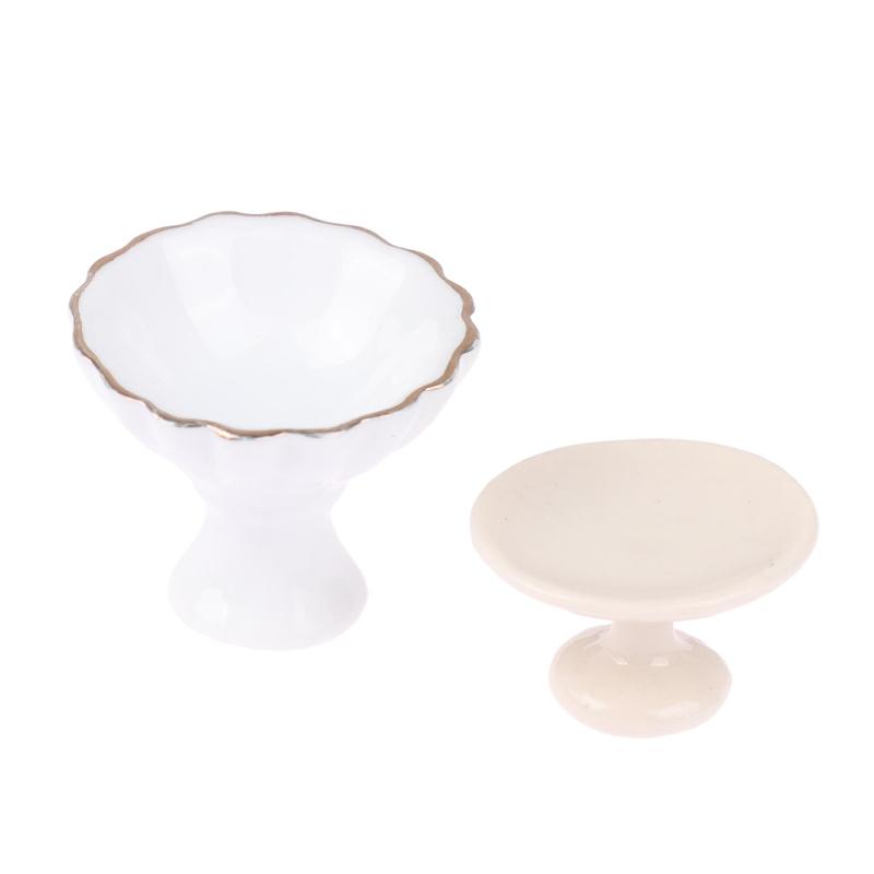 1:12 Dollhouse Miniature Ceramic Fruit Dish Plate Tall Tray Cake Plate Tableware Kitchen Model Decor Toy Doll House Accessories