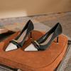 Temperament Socialite Small Fragrant Style Fine Heel Light Mouth High Heel Women's Shoes Classic Metal Buckle Splicing Fashion Women's Shoes