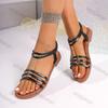 Women's Casual Flat Sandals Female Open Toe Casual Sandals 2025 Summer New Elastic Band Roman Beach Shoes Plus Size 43