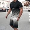 Summer Fashion T Shirt Shorts Set High Temperament Street Men's Mens 3D Short Sleeve Loose Top Gradient Coconut Print Style