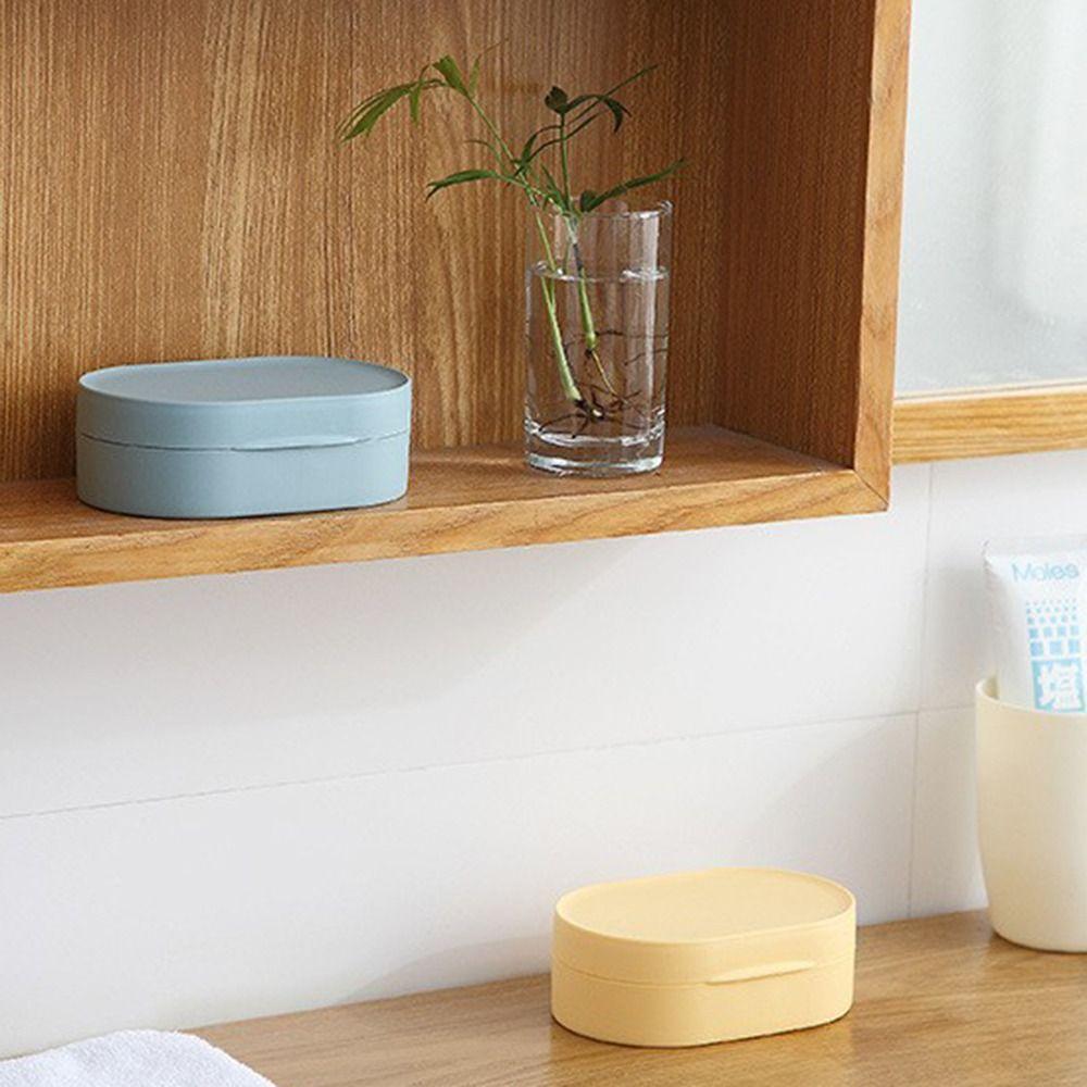 Round Soap Dishes Tray Creative Bathroom Shower Gadgets with Lid Soap Container Household