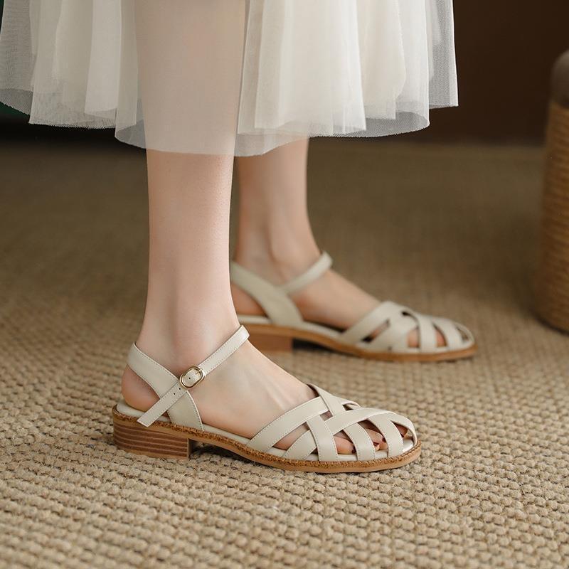 Simple One Strap Baotou Sandals Women's Spring and Summer Vintage Roman Sandals