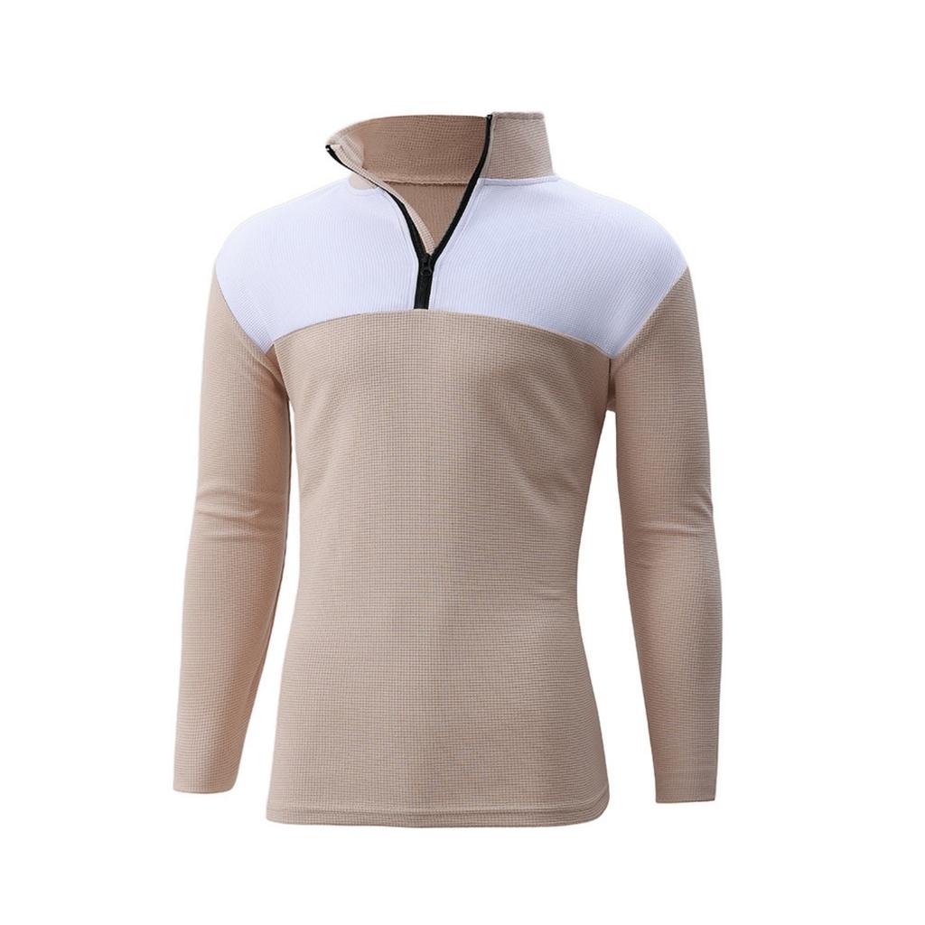 Men's And Women's Casual Color-blocked Stand-up Collar Long-sleeved T-shirt, Men's Sporty Breathable Half-zipper Top