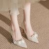 Sweet Classic Pumps Female Slip On Thin High Heels Pointed Toe Wedding Party Women Shoes Crystal Bling Flower Summer Shoes