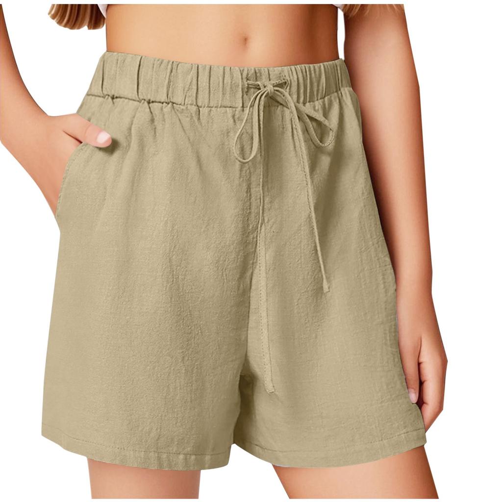 Summer Big Kids Kids Solid Color Sports Casual Shorts With Pocket Elasticated Waist