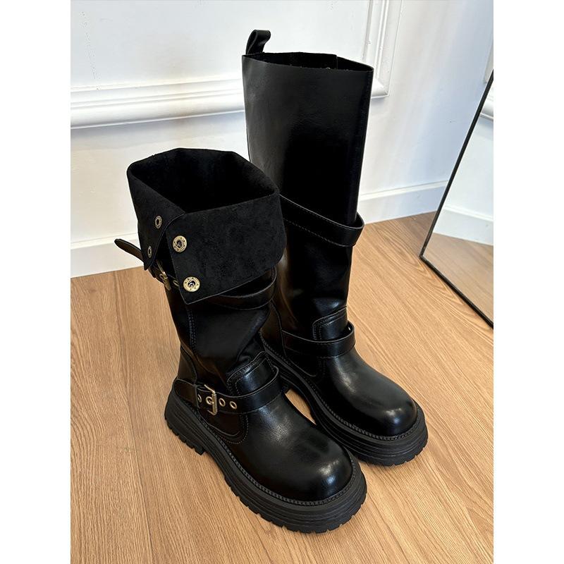 Thick-soled Two-wear Black Long Boots, Women's Autumn and Winter Retro Velvet High Knight Boots, Thin Boots