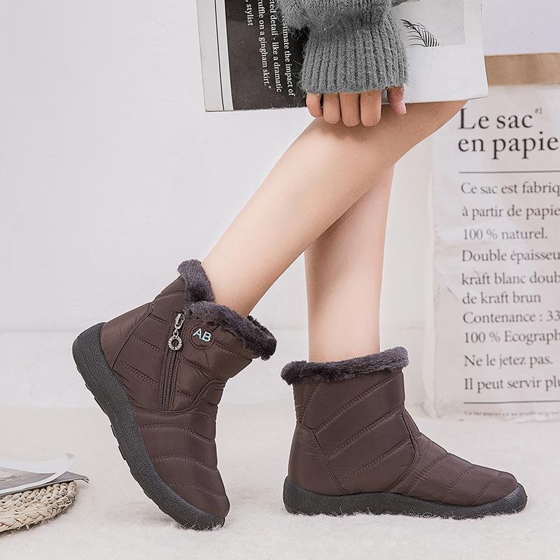 Winter Fasion Women Ankle Boots Lace-up Cotton Shoes Flat Snow Boots Plush Lined Warm Women's Boots Plus Size