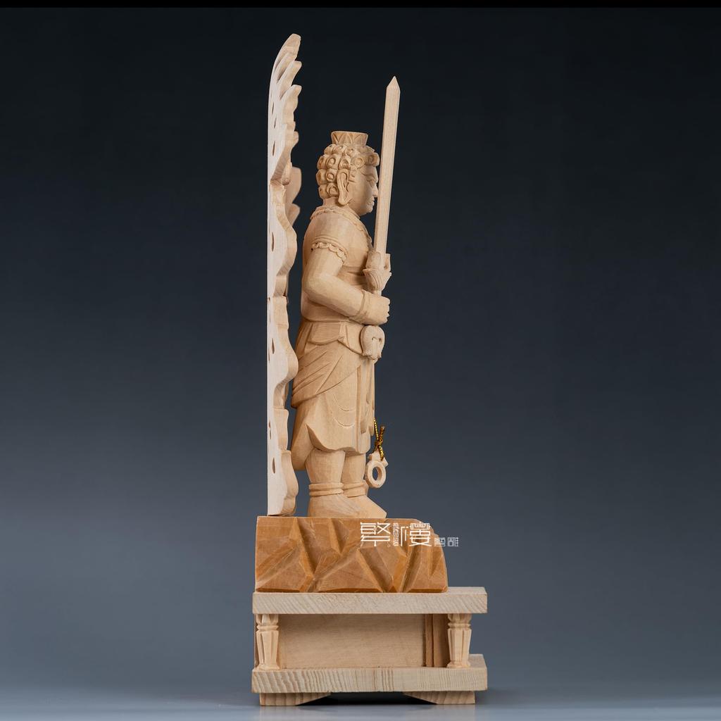 Buddha Statue Fudo Myoo Fudo Buddhist Altar Buddha Statue Wood Carving Cypress Wooden Inches Rock Pedestal Flame Halo Year of the Rooster Protective