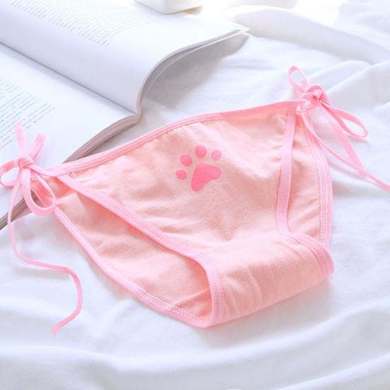 Women Briefs Cute Claw Bandage Mid Waist Solid Color Sexy Lolita
