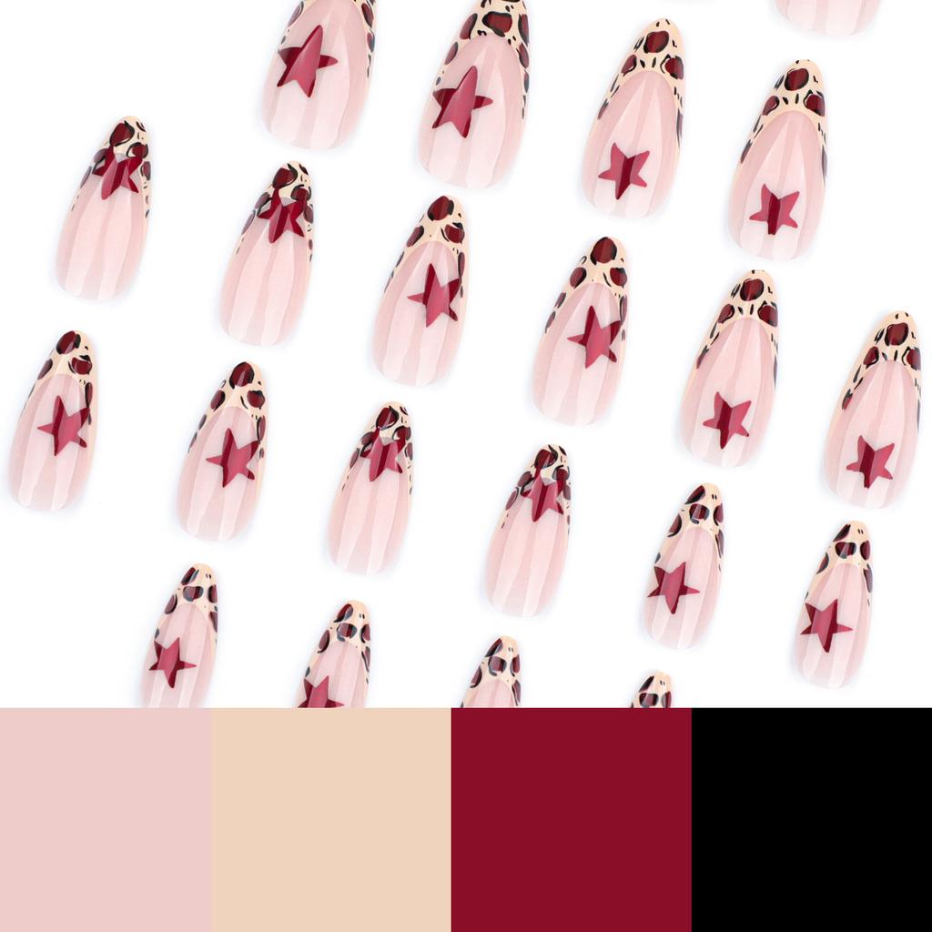 24 Pieces European and American Wearing Nail French Leopard Print Star Manicure Fake Nail Almond Type Press On Nails