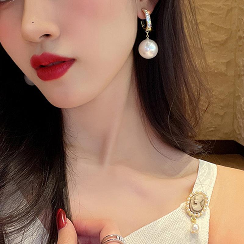 New Fashion Korean Bling Pearl Drop Dangle Earrings for Women Girls Luxury Shinying Zircon Wedding Earrings Jewelry Gift