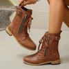 Fashion Women's Square Heels Ankle Booties Autumn Winter Leather Short Work Boots Woman Plus Size Lace Up Elastic Boots Zapatos Mujer