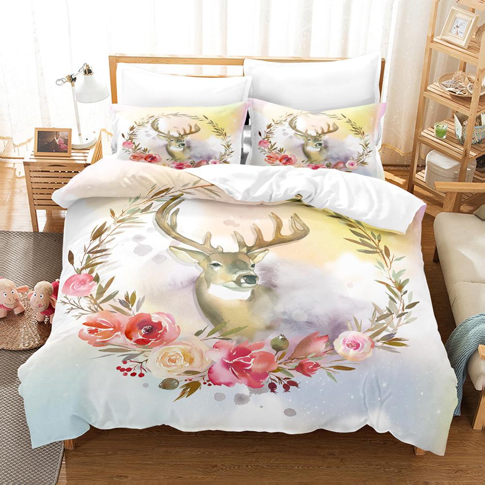 Fashion Home Bedding Quilt Cover Bedroom Home Quilt Cover Pillowcase 3D Printed Animal Quilt Cover Set Deer Motif Bedroom Bedding