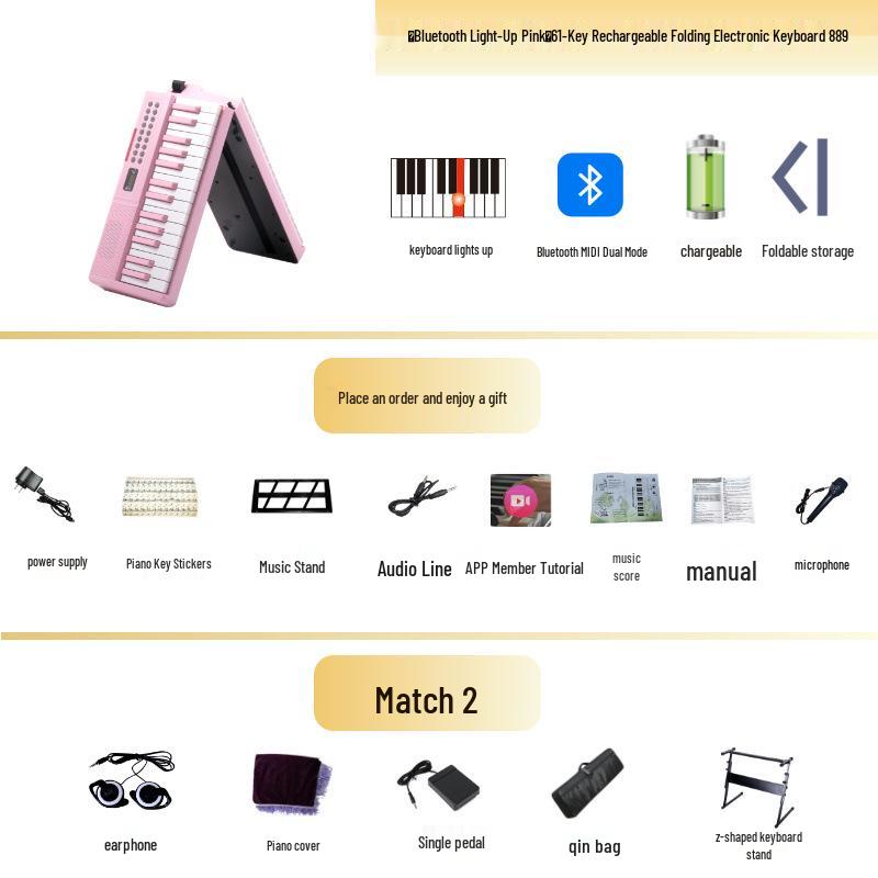 61-Key Rechargeable Folding Piano for Beginners & Kids