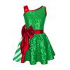 Girls Christmas Shiny Sequin Sleeveless Dress Ballet Dance Leotard Dress Christmas Party Performance Costume
