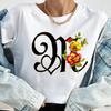 Custom Name Letter Combination Tops Fashion Women T-Shirt Rose Flower Heart Letter Font A B C D Short Sleeve Tees Black T-Shirt