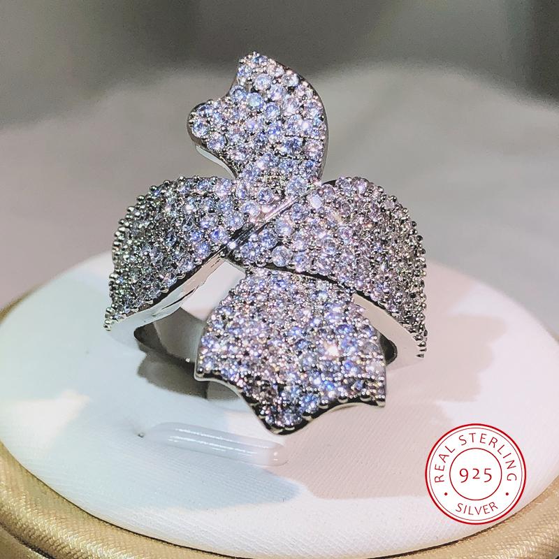 Кольцо из стерлингового серебра 925 пробы с двойным бантом и цирконом, модное ювелирное изделие, подарок для вечеринки, свадьбы, помолвки