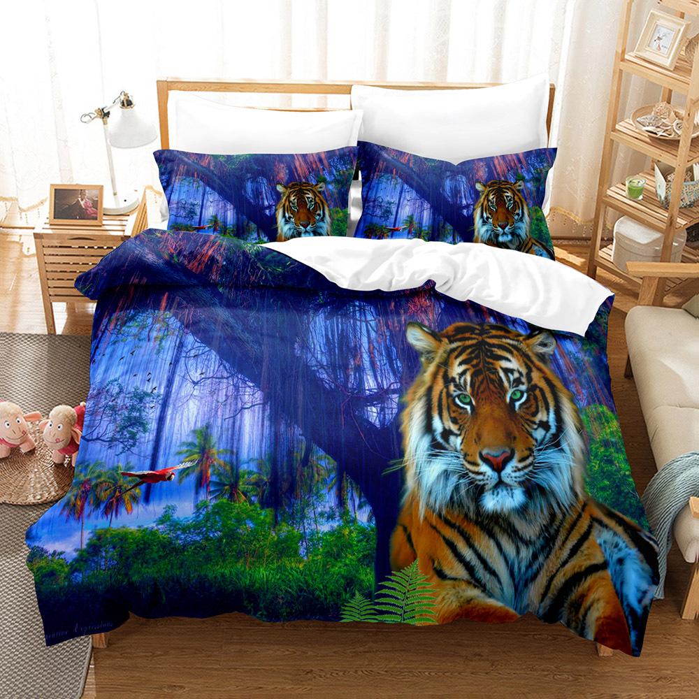 3D Fierce Beast Bedding Set Tiger Print Duvet Cover Pillowcase 2/3 Pieces AU180 * 210 Full Size Soft Zippered Home Textile