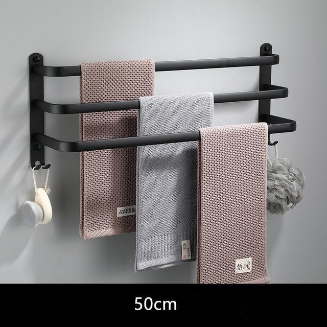 Towel Rack Towel Hanger Rail Wall Mounted Towel Rack Space Aluminum Towel Bar Rail Matte Black Towel Holder Bathroom Accessories