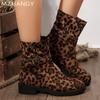 Women Suede Leopard Ankle Boots Winter Flats Shoes Woman 2025 Trend Fashion Designer New Retro Snow Motorcycle Boots Mujer Botas