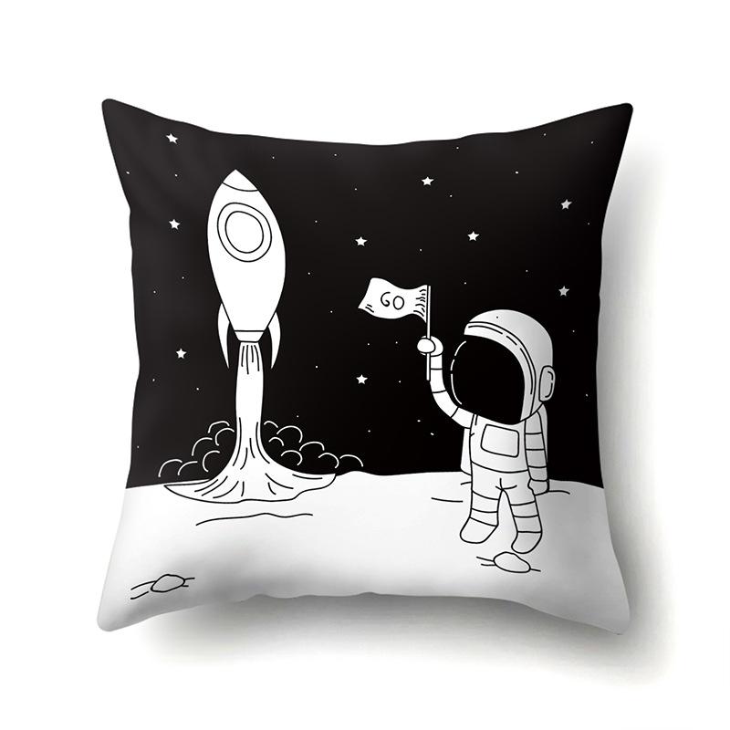 Astronaut Polyester Pillow Case Style Floral Print Peach Leather Velvet Pillow Case Creative Moon Car Waist Cushion Cover