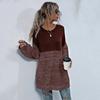 Autumn Women's Sweater Clashing Color Round Neck Inner Long Sleeve Knitted Sweater Medium Long Top