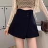 Women's 2024 Spring High-Waist A-Line Black Skirt Shorts with Buttons - Slim, Casual, and Wide-Leg Design