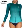 Women's Long Sleeve Rash Guard UV Sun Protection Zipper Gradient Swimsuit Top