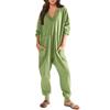 Women's Fashion Loose Casual Long Sleeve V-Neck Solid Colour Pocket Jumpsuit