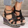 Thick Bottom Tassel Gladiator Sandals for Women Summer Ankle Strap Wedge Heels Sandals Woman Goth Chunky Platform Sandalias