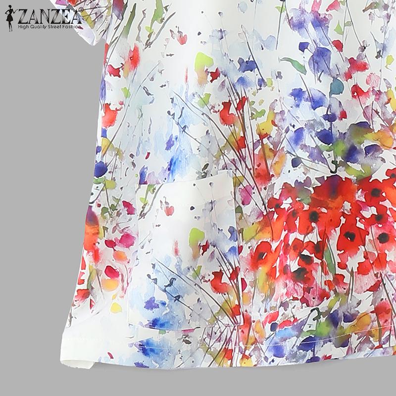 ZANZEA Women Casual Round Neck Summer Short Sleeve Print Blouse
