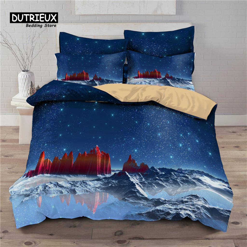 Landscape Starry Sky Duvet Cover Microfiber 3D Print Galaxy King Queen Bedding Set For Kids Teen Boys Girls Gift Bedroom Decor